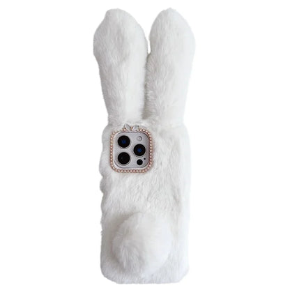 For iPhone 16 Pro Max Case Bunny Ears Furry Soft Warm TPU Phone Cover