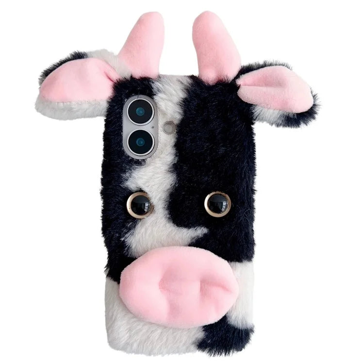 For iPhone 16 Case Fluffy Cows Ear Soft TPU Slim Phone Cover