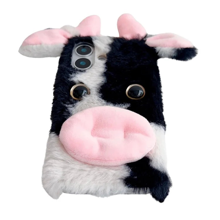 For iPhone 16 Case Fluffy Cows Ear Soft TPU Slim Phone Cover