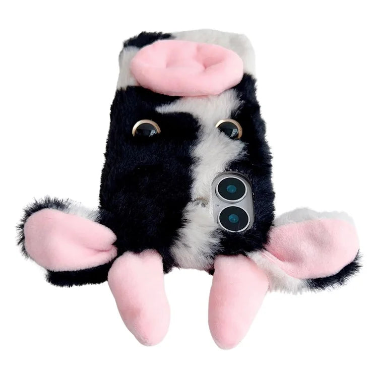 For iPhone 16 Case Fluffy Cows Ear Soft TPU Slim Phone Cover