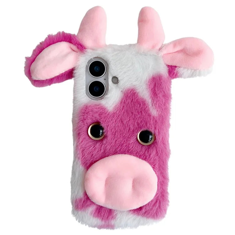 For iPhone 16 Case Fluffy Cows Ear Soft TPU Slim Phone Cover