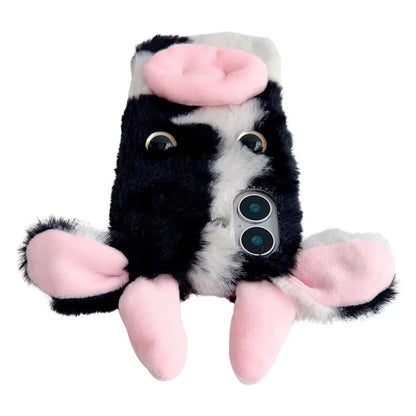 For iPhone 16 Case Fluffy Cows Ear Soft TPU Slim Phone Cover