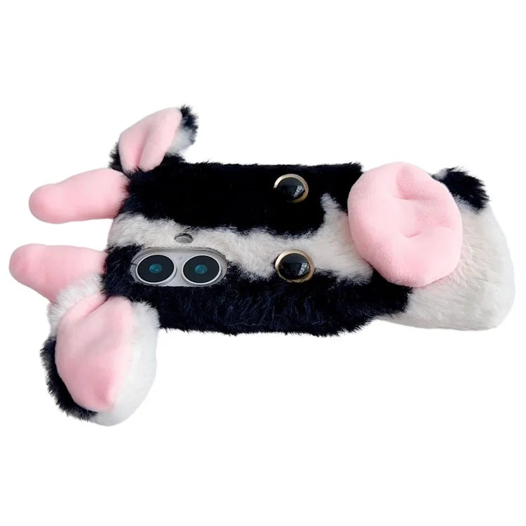 For iPhone 16 Case Fluffy Cows Ear Soft TPU Slim Phone Cover