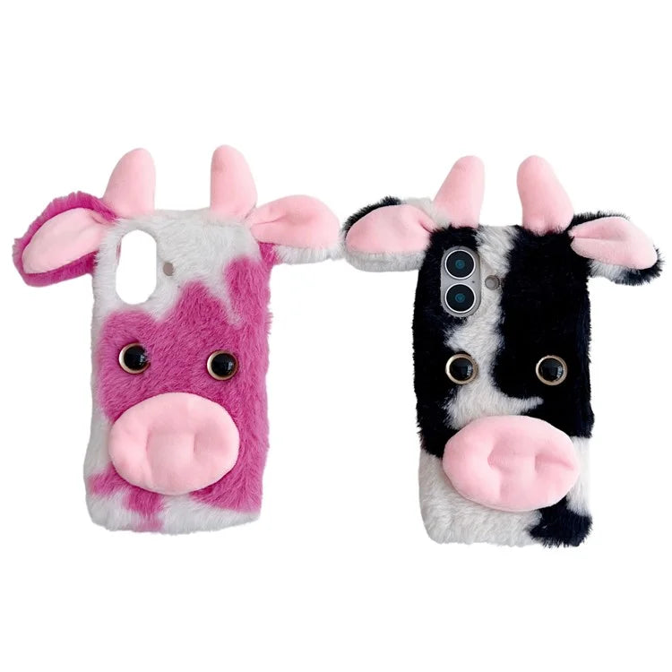 For iPhone 16 Case Fluffy Cows Ear Soft TPU Slim Phone Cover