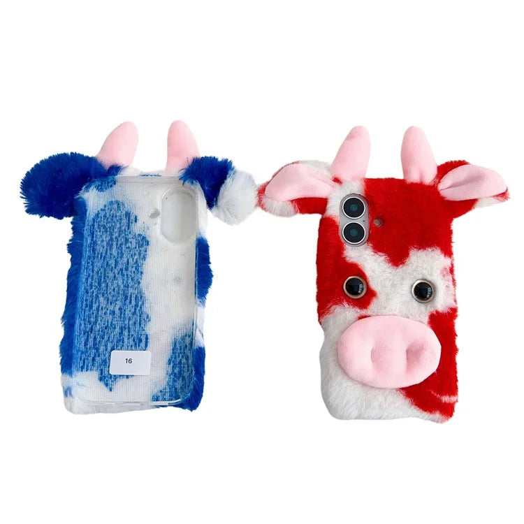 For iPhone 16 Case Fluffy Cows Ear Soft TPU Slim Phone Cover