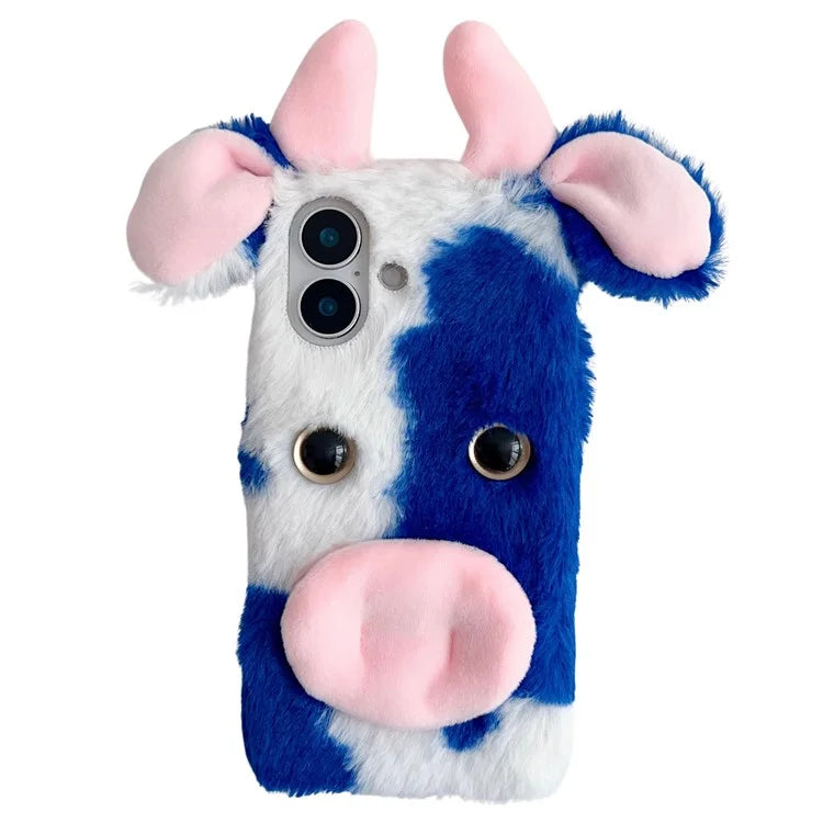 For iPhone 16 Case Fluffy Cows Ear Soft TPU Slim Phone Cover