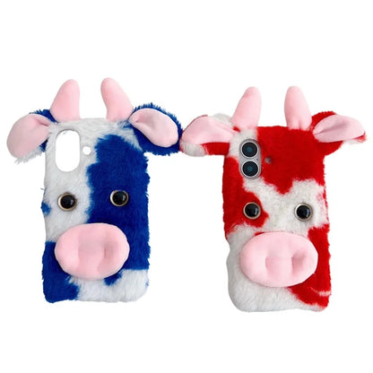 For iPhone 16 Case Fluffy Cows Ear Soft TPU Slim Phone Cover