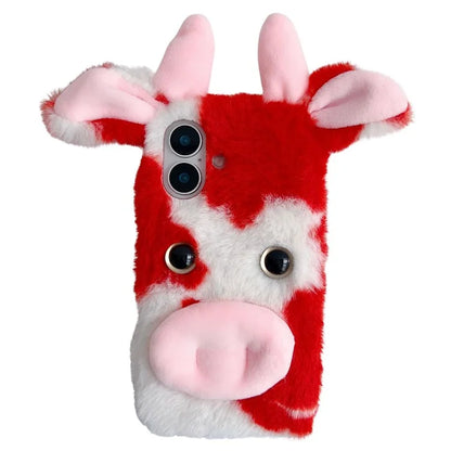 For iPhone 16 Case Fluffy Cows Ear Soft TPU Slim Phone Cover