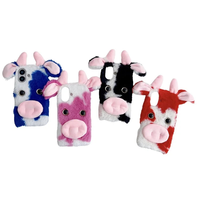 For iPhone 16 Case Fluffy Cows Ear Soft TPU Slim Phone Cover