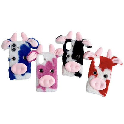 For iPhone 16 Case Fluffy Cows Ear Soft TPU Slim Phone Cover