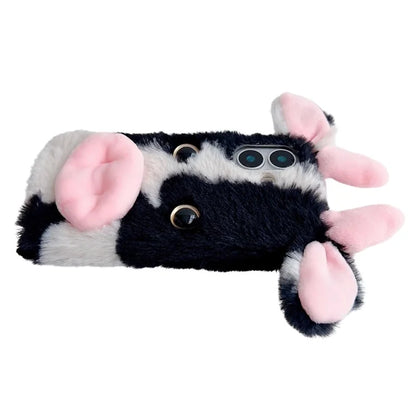 For iPhone 16 Case Fluffy Cows Ear Soft TPU Slim Phone Cover