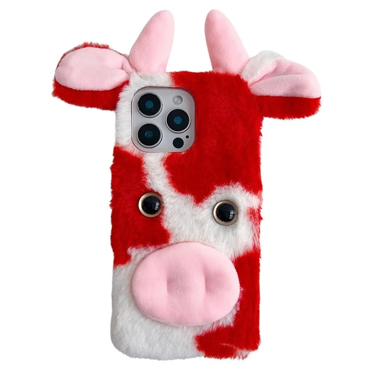 For iPhone 16 Pro Case Fluffy Cows Ear Anit-Drop Soft TPU Phone Cover