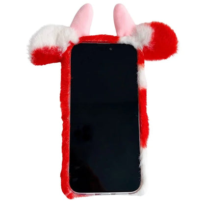 For iPhone 16 Pro Case Fluffy Cows Ear Anit-Drop Soft TPU Phone Cover