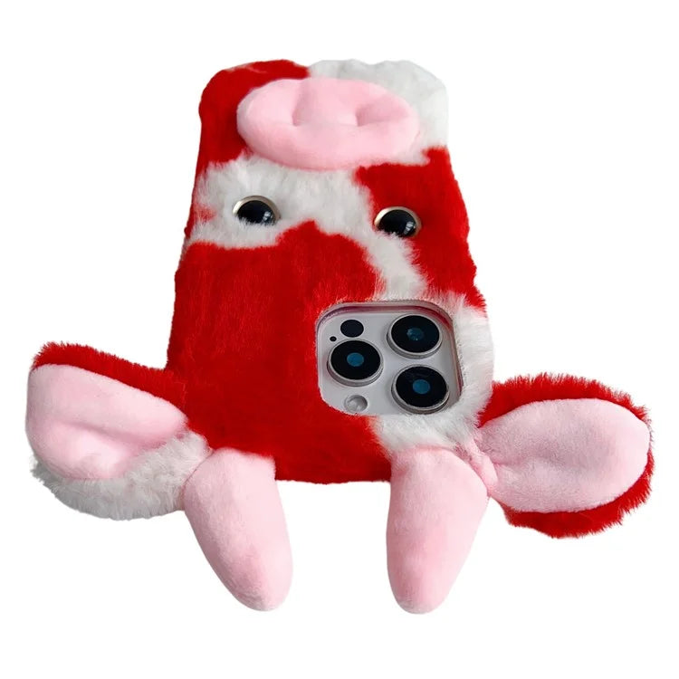 For iPhone 16 Pro Case Fluffy Cows Ear Anit-Drop Soft TPU Phone Cover