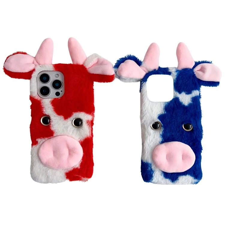For iPhone 16 Pro Case Fluffy Cows Ear Anit-Drop Soft TPU Phone Cover