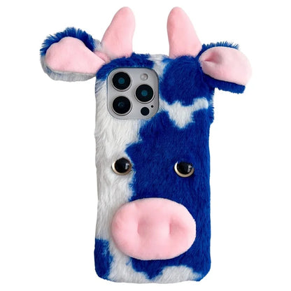 For iPhone 16 Pro Case Fluffy Cows Ear Anit-Drop Soft TPU Phone Cover