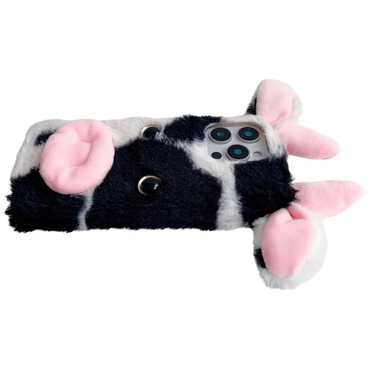For iPhone 16 Pro Case Fluffy Cows Ear Anit-Drop Soft TPU Phone Cover