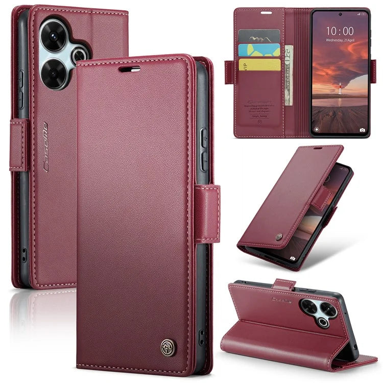 CASEME 023 Series For Xiaomi Redmi 13 5G  /  13 4G  /  Note 13R 5G Case RFID Blocking Glossy Stand Phone Cover