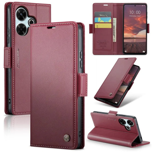 CASEME 023 Series For Xiaomi Redmi 13 5G  /  13 4G  /  Note 13R 5G Case RFID Blocking Glossy Stand Phone Cover