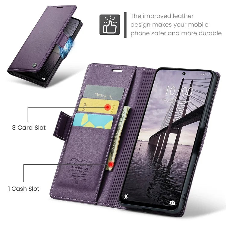 CASEME 023 Series For Xiaomi Redmi 13 5G  /  13 4G  /  Note 13R 5G Case RFID Blocking Glossy Stand Phone Cover