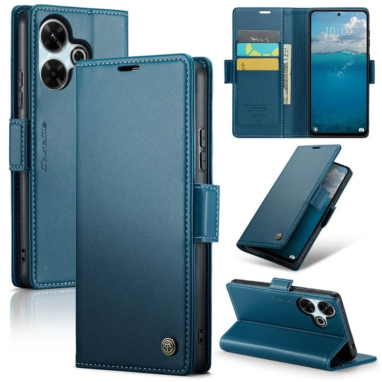 CASEME 023 Series For Xiaomi Redmi 13 5G  /  13 4G  /  Note 13R 5G Case RFID Blocking Glossy Stand Phone Cover