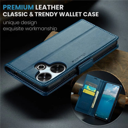 CASEME 023 Series For Xiaomi Redmi 13 5G  /  13 4G  /  Note 13R 5G Case RFID Blocking Glossy Stand Phone Cover