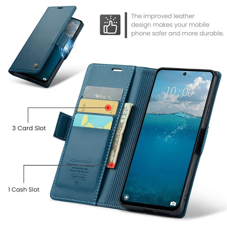 CASEME 023 Series For Xiaomi Redmi 13 5G  /  13 4G  /  Note 13R 5G Case RFID Blocking Glossy Stand Phone Cover