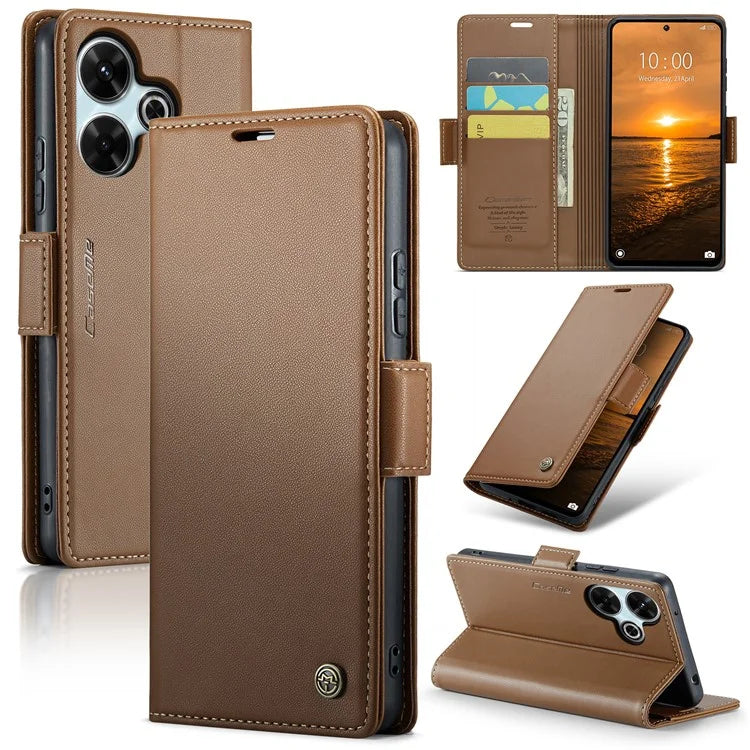 CASEME 023 Series For Xiaomi Redmi 13 5G  /  13 4G  /  Note 13R 5G Case RFID Blocking Glossy Stand Phone Cover