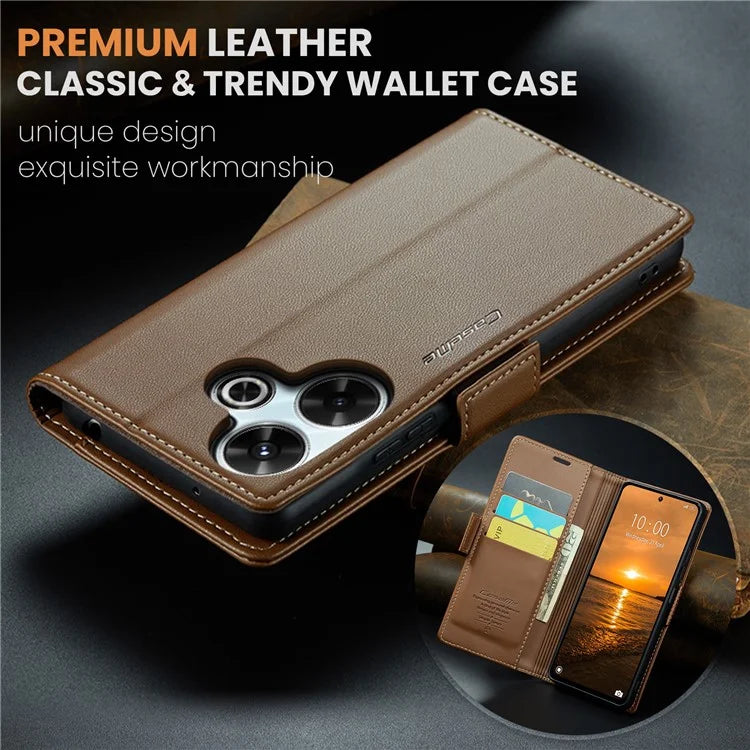 CASEME 023 Series For Xiaomi Redmi 13 5G  /  13 4G  /  Note 13R 5G Case RFID Blocking Glossy Stand Phone Cover