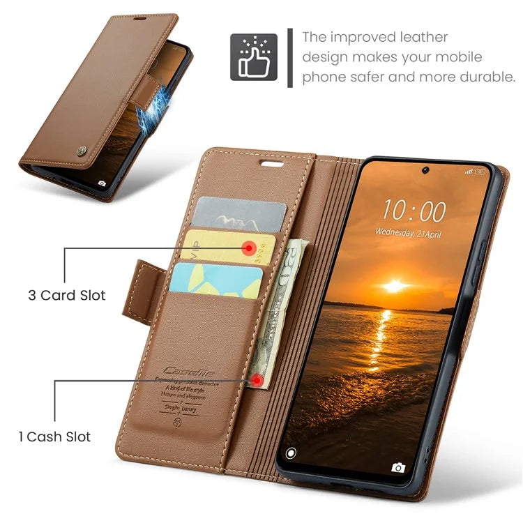 CASEME 023 Series For Xiaomi Redmi 13 5G  /  13 4G  /  Note 13R 5G Case RFID Blocking Glossy Stand Phone Cover