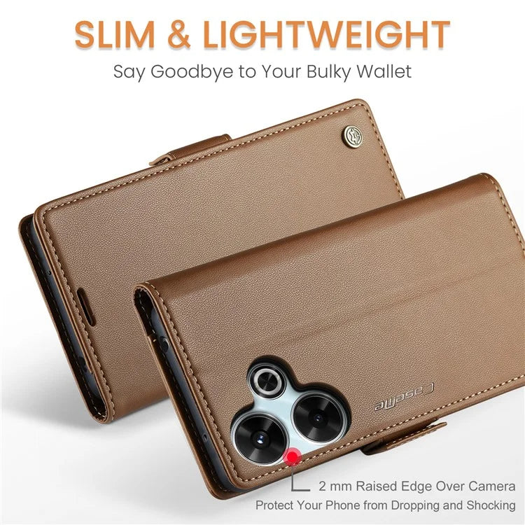 CASEME 023 Series For Xiaomi Redmi 13 5G  /  13 4G  /  Note 13R 5G Case RFID Blocking Glossy Stand Phone Cover