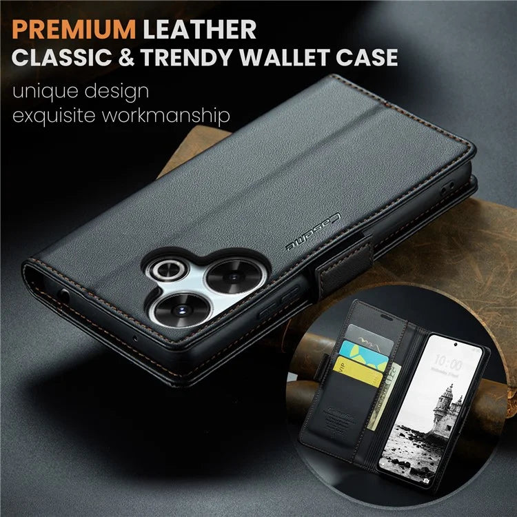 CASEME 023 Series For Xiaomi Redmi 13 5G  /  13 4G  /  Note 13R 5G Case RFID Blocking Glossy Stand Phone Cover