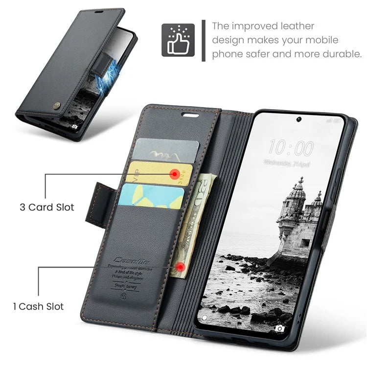 CASEME 023 Series For Xiaomi Redmi 13 5G  /  13 4G  /  Note 13R 5G Case RFID Blocking Glossy Stand Phone Cover