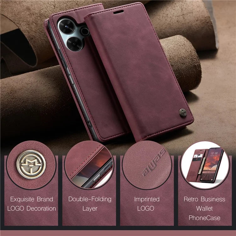CASEME 013 Series For Xiaomi Redmi 13 5G  /  13 4G  /  Redmi Note 13R 5G Case Card Holder Stand Leather Phone Cover
