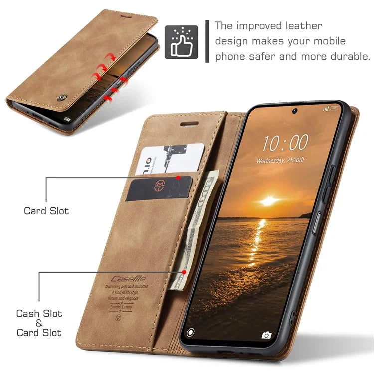CASEME 013 Series For Xiaomi Redmi 13 5G  /  13 4G  /  Redmi Note 13R 5G Case Card Holder Stand Leather Phone Cover