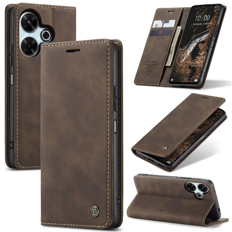 CASEME 013 Series For Xiaomi Redmi 13 5G  /  13 4G  /  Redmi Note 13R 5G Case Card Holder Stand Leather Phone Cover