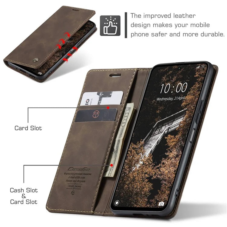 CASEME 013 Series For Xiaomi Redmi 13 5G  /  13 4G  /  Redmi Note 13R 5G Case Card Holder Stand Leather Phone Cover