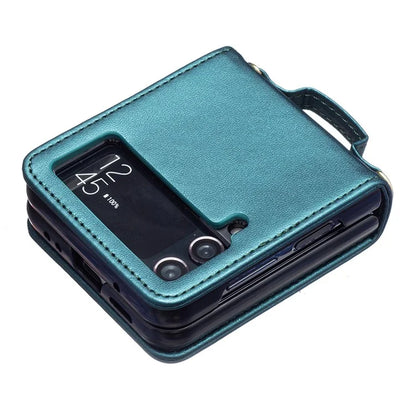 For Samsung Galaxy Z Flip4 5G Leather Back Case Rhombus Phone Cover with Shoulder Strap