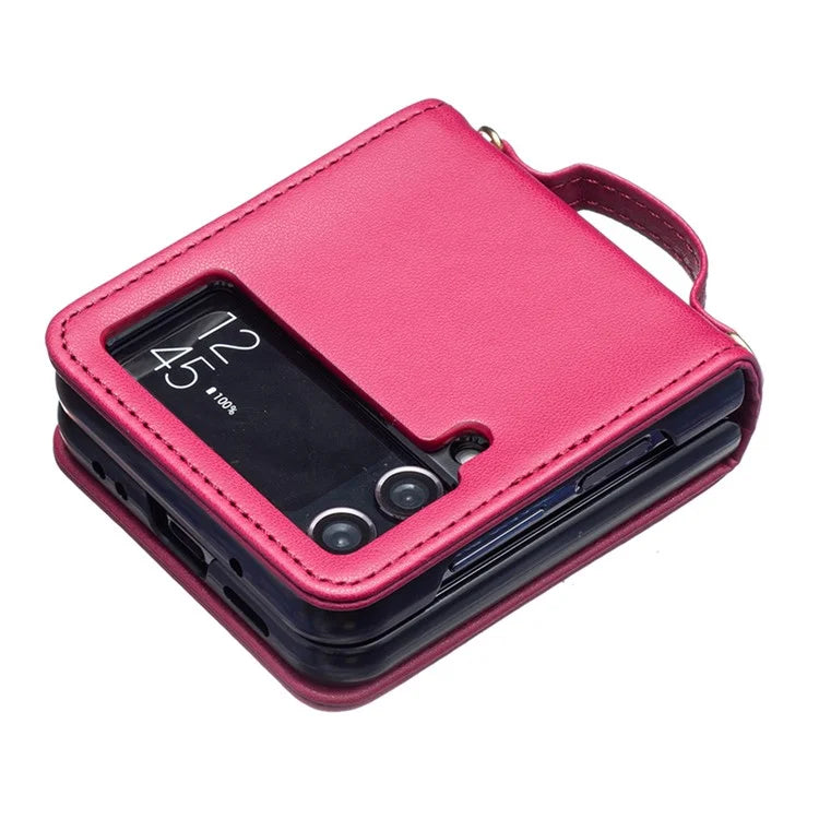 For Samsung Galaxy Z Flip4 5G Leather Back Case Rhombus Phone Cover with Shoulder Strap
