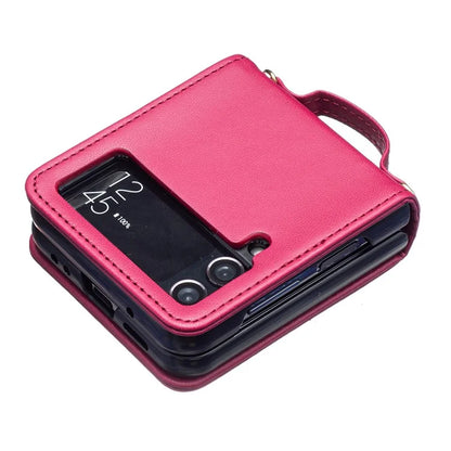For Samsung Galaxy Z Flip4 5G Leather Back Case Rhombus Phone Cover with Shoulder Strap
