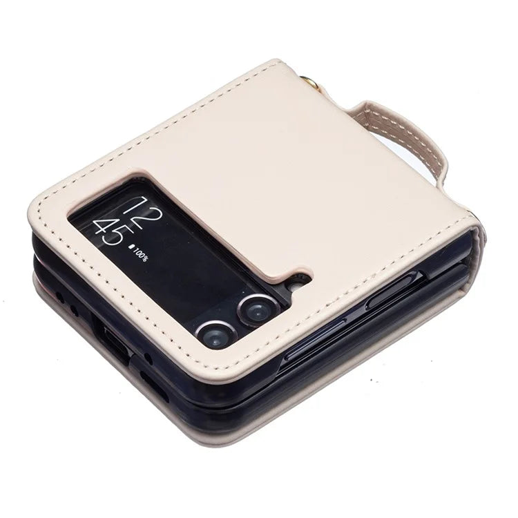For Samsung Galaxy Z Flip4 5G Leather Back Case Rhombus Phone Cover with Shoulder Strap