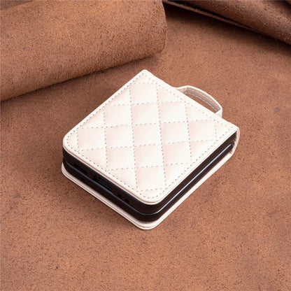 For Samsung Galaxy Z Flip4 5G Leather Back Case Rhombus Phone Cover with Shoulder Strap