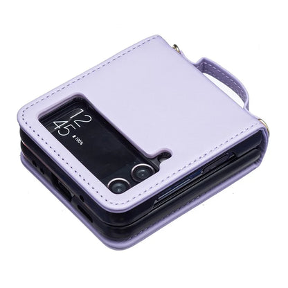 For Samsung Galaxy Z Flip4 5G Leather Back Case Rhombus Phone Cover with Shoulder Strap