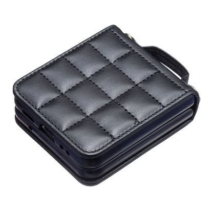 For Samsung Galaxy Z Flip4 5G Phone Case Square Grid Leather Cover with Shoulder Strap