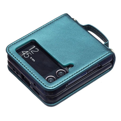For Samsung Galaxy Z Flip4 5G Phone Case Square Grid Leather Cover with Shoulder Strap