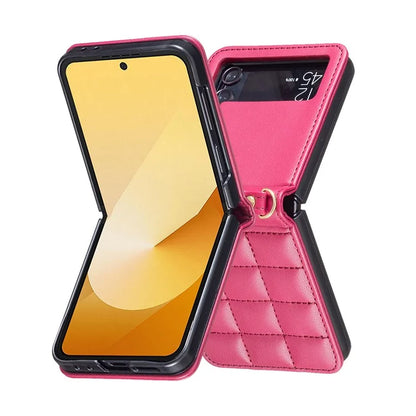 For Samsung Galaxy Z Flip4 5G Phone Case Square Grid Leather Cover with Shoulder Strap