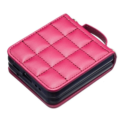 For Samsung Galaxy Z Flip4 5G Phone Case Square Grid Leather Cover with Shoulder Strap