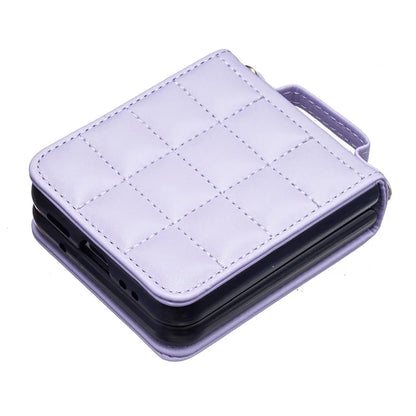 For Samsung Galaxy Z Flip4 5G Phone Case Square Grid Leather Cover with Shoulder Strap