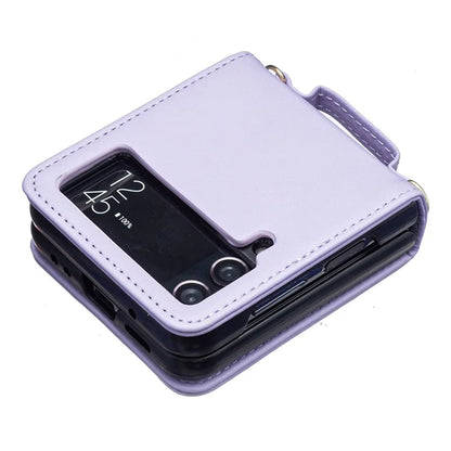 For Samsung Galaxy Z Flip4 5G Phone Case Square Grid Leather Cover with Shoulder Strap