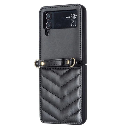 For Samsung Galaxy Z Flip4 5G Leather Case Wave Pattern Phone Back Cover with Shoulder Strap